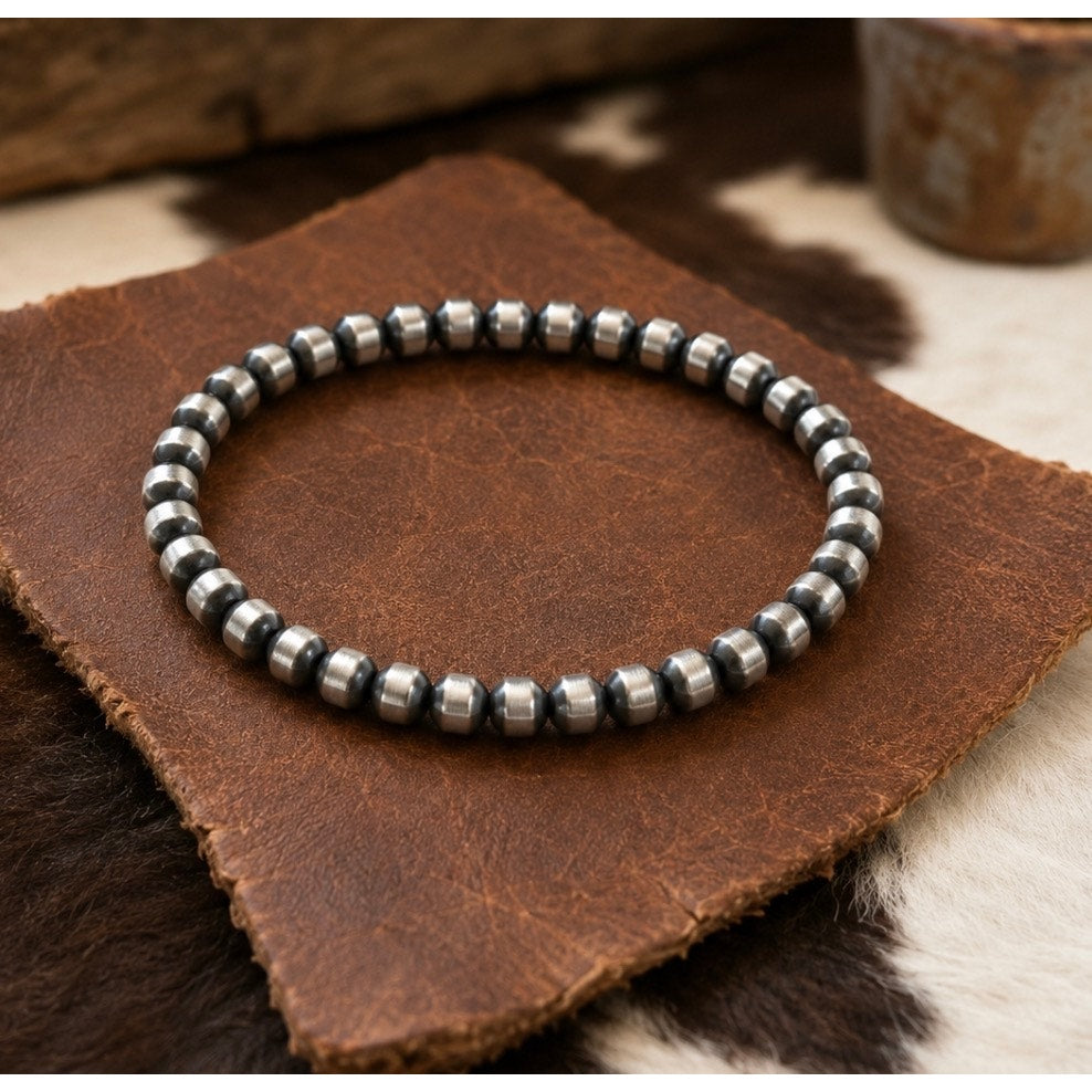 Sterling Silver Pearl Beaded southwestern Bracelet – 4mm, 5 Inch