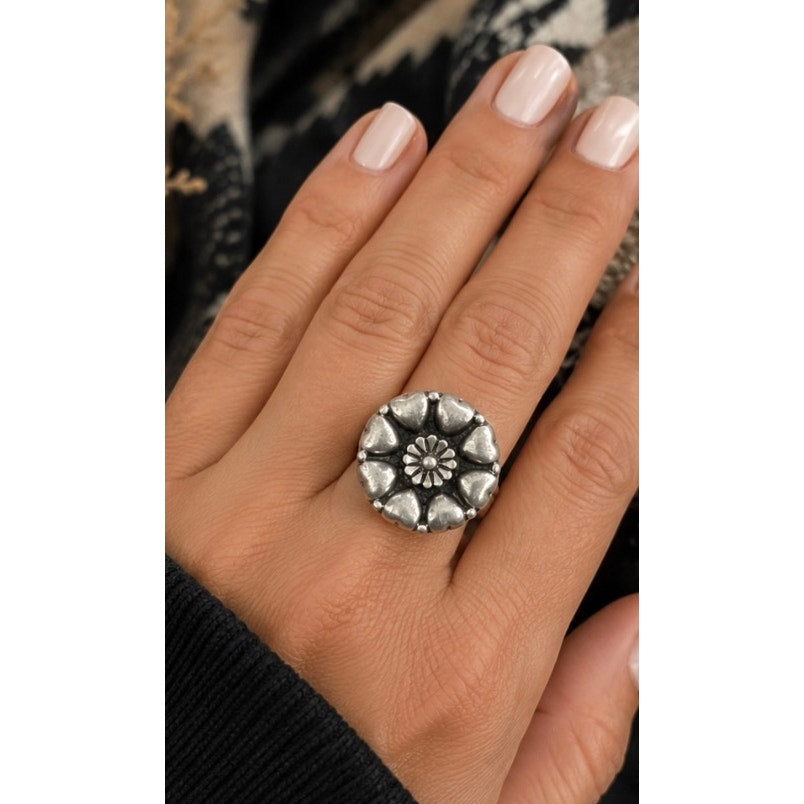 Sterling Silver Concho Ring Southwestern sz 7-9 adjustable