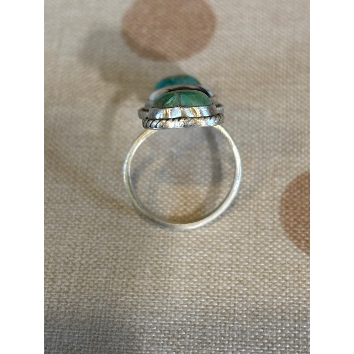 Southwestern Kingman Turquoise & White Buffalo Three-Stone Crawler Ring | 925 SS