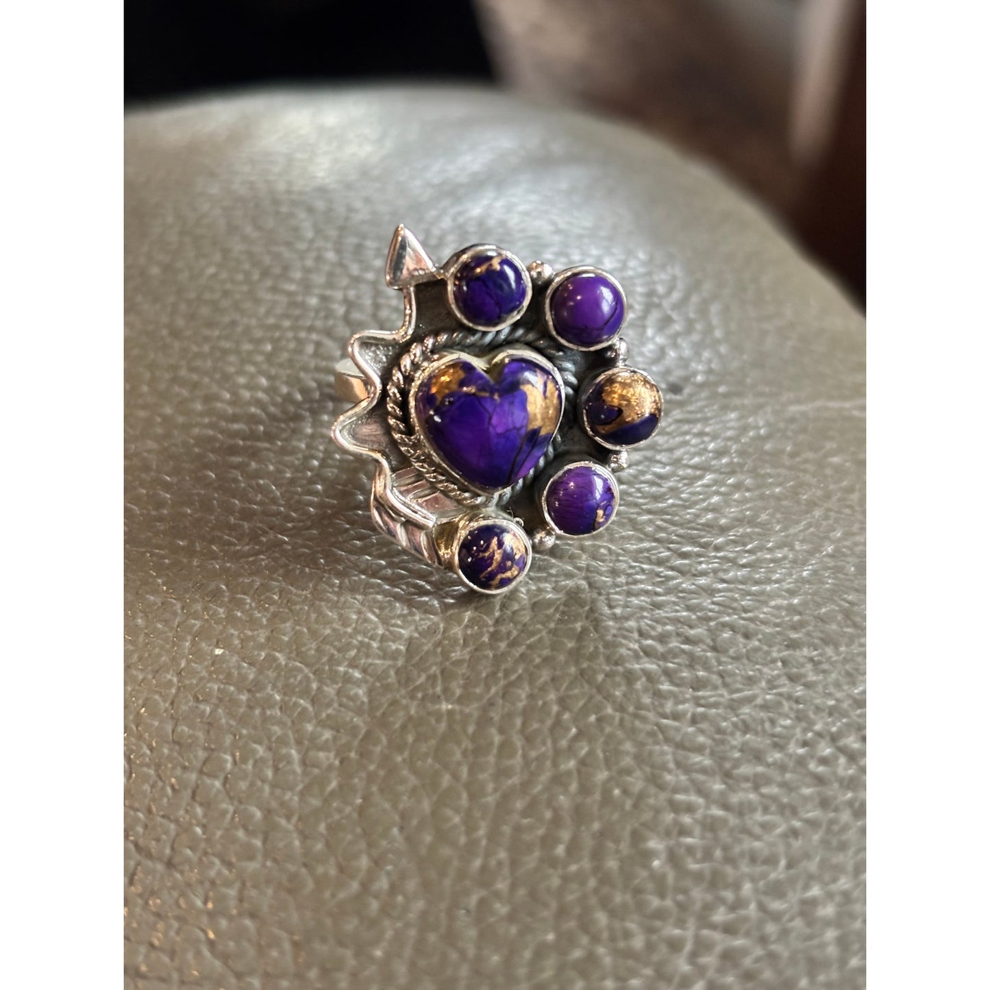 Southwestern Vintage-Heart Inspired Purple Spidy Stoness w gold highlight