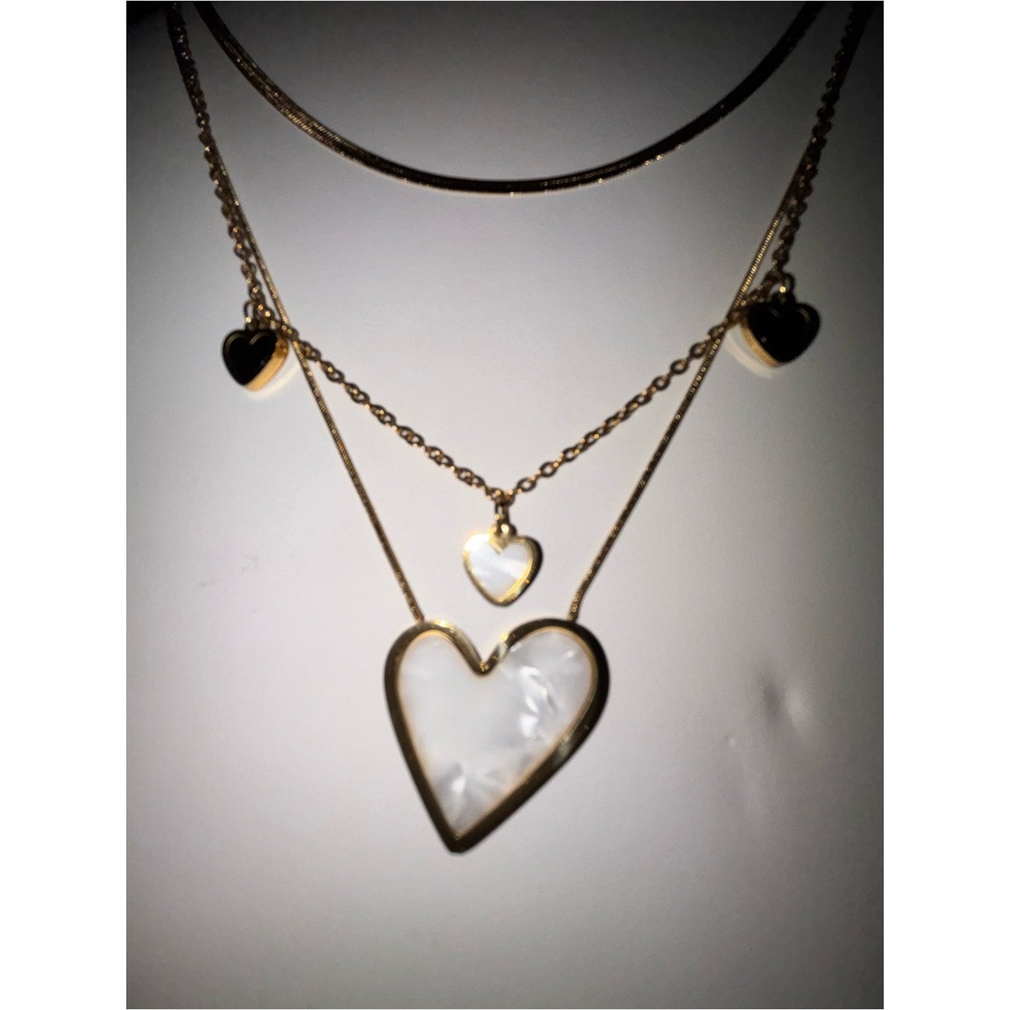 18k Gold Plated Water Proof, Tarnish Free  Heart Necklace Mother-of-Pearl Accent