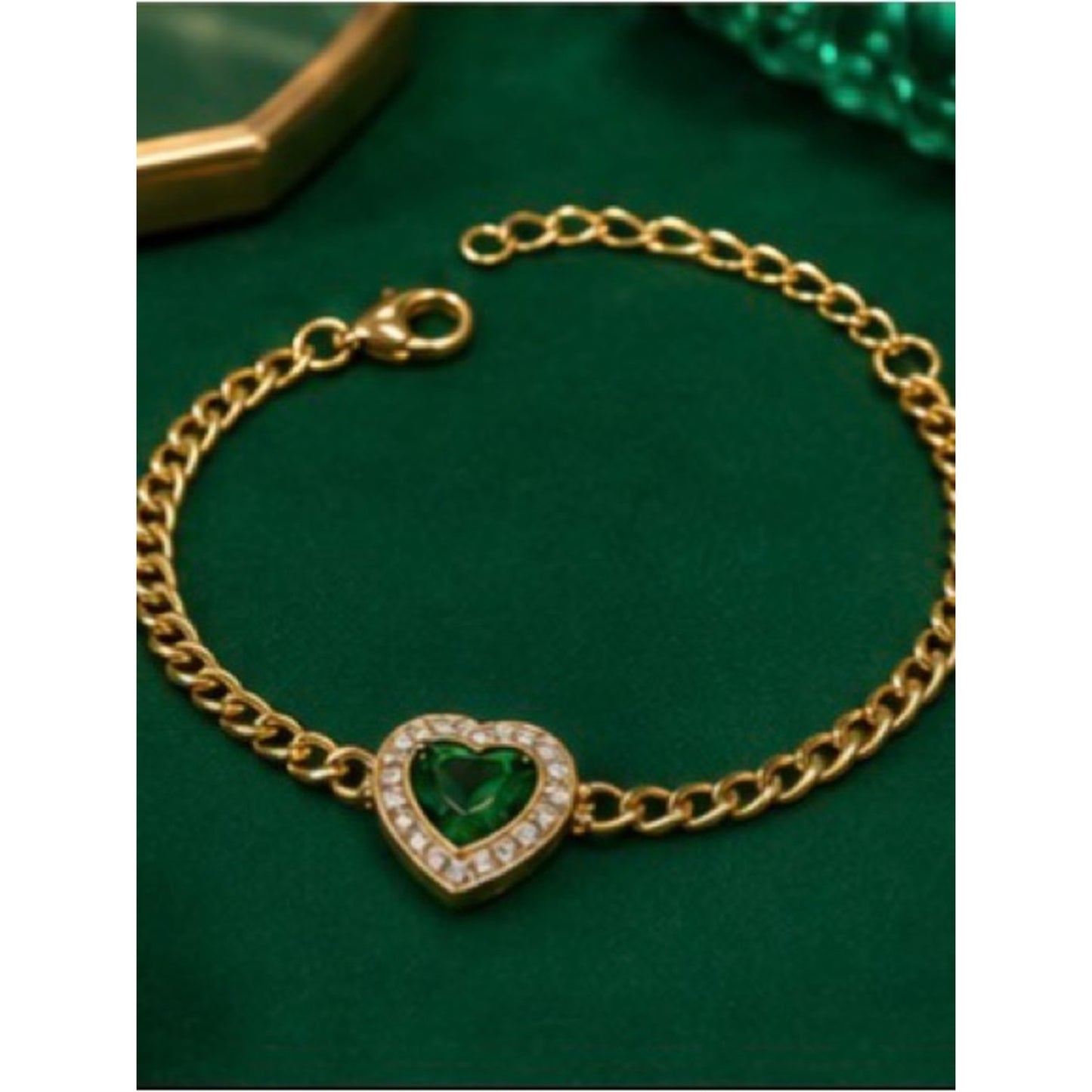 18k Gold Plated Water Proof Tarnish Free Gold Bracelets with Emerald Heart Charm