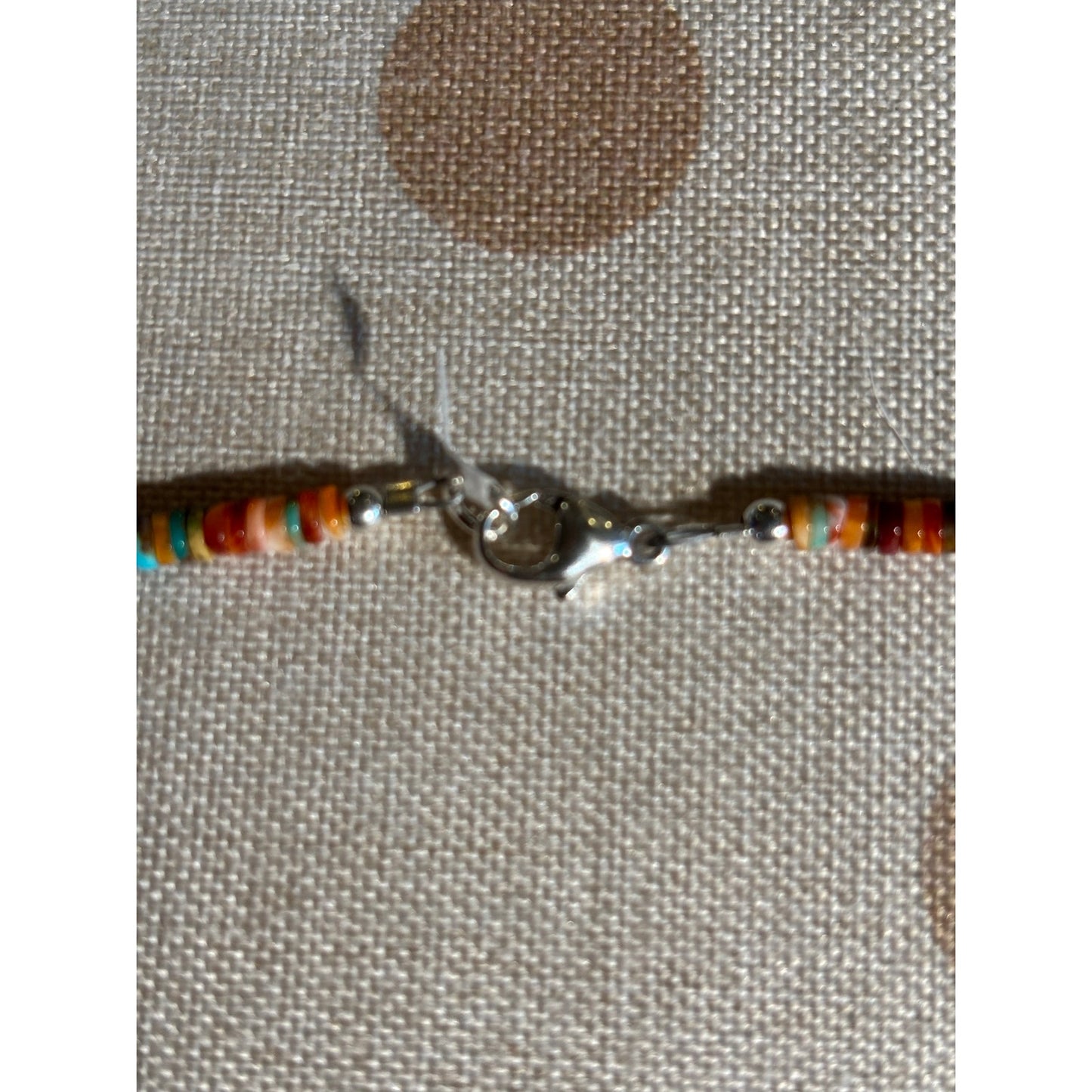 Spiny Orange and Turquoise Heishi Necklace 16”/ 3.3 mm Beads