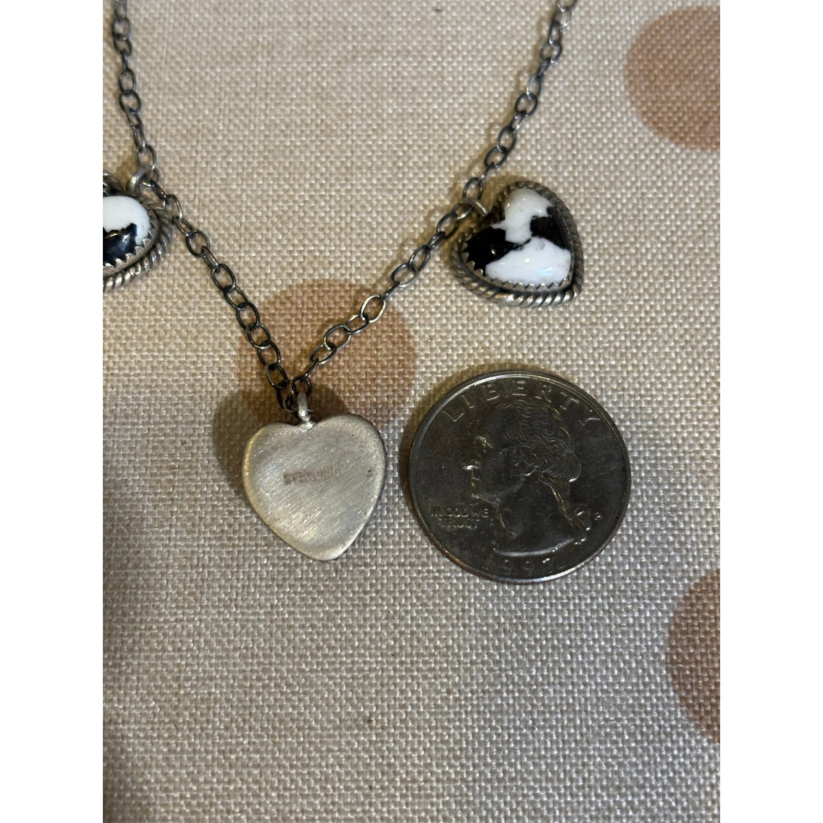 White Buffalo 3 Heart Necklace Sterling Silver Choker to 21” Chain