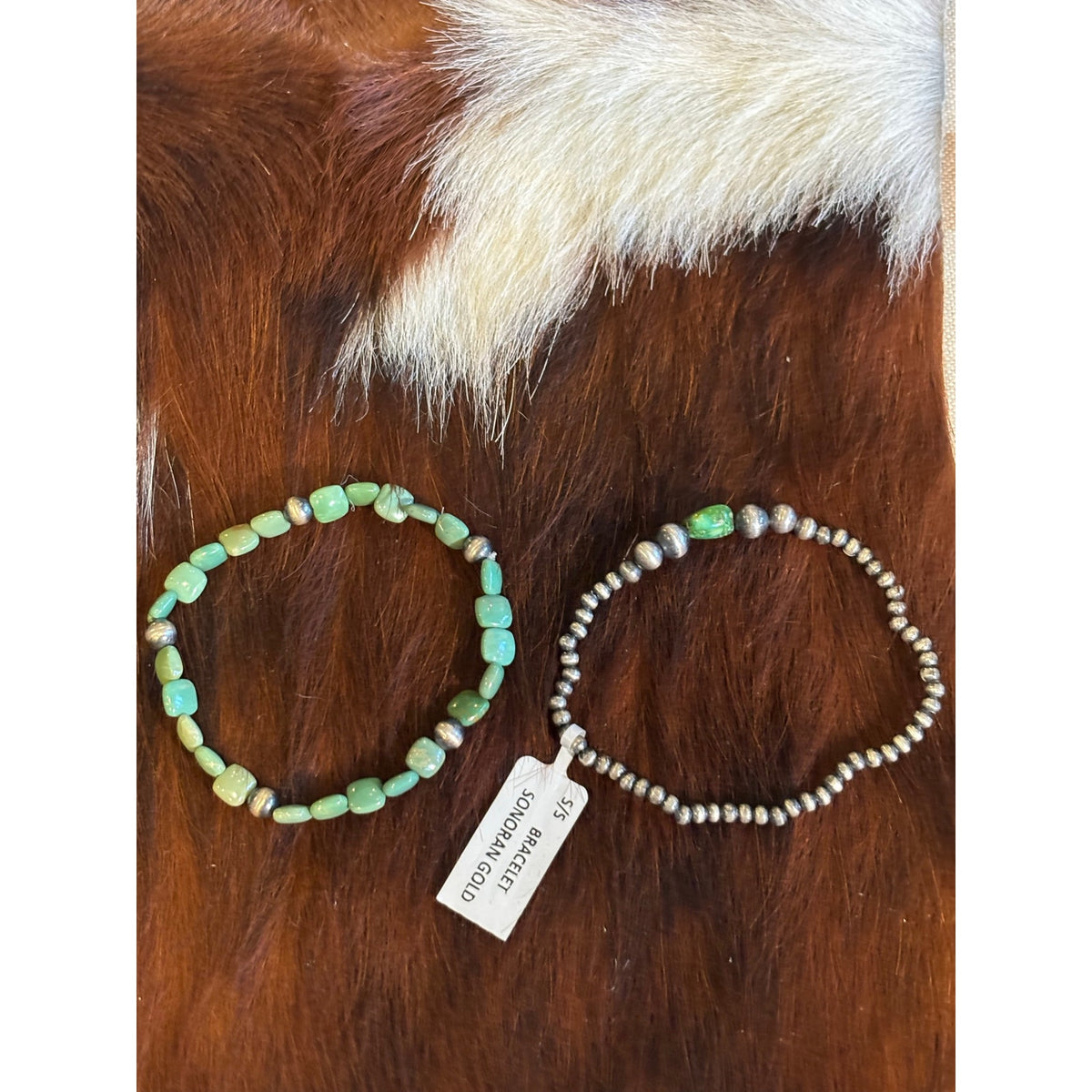 2 Kingman & Sonoran Turquoise sterling pearl bead bracelets