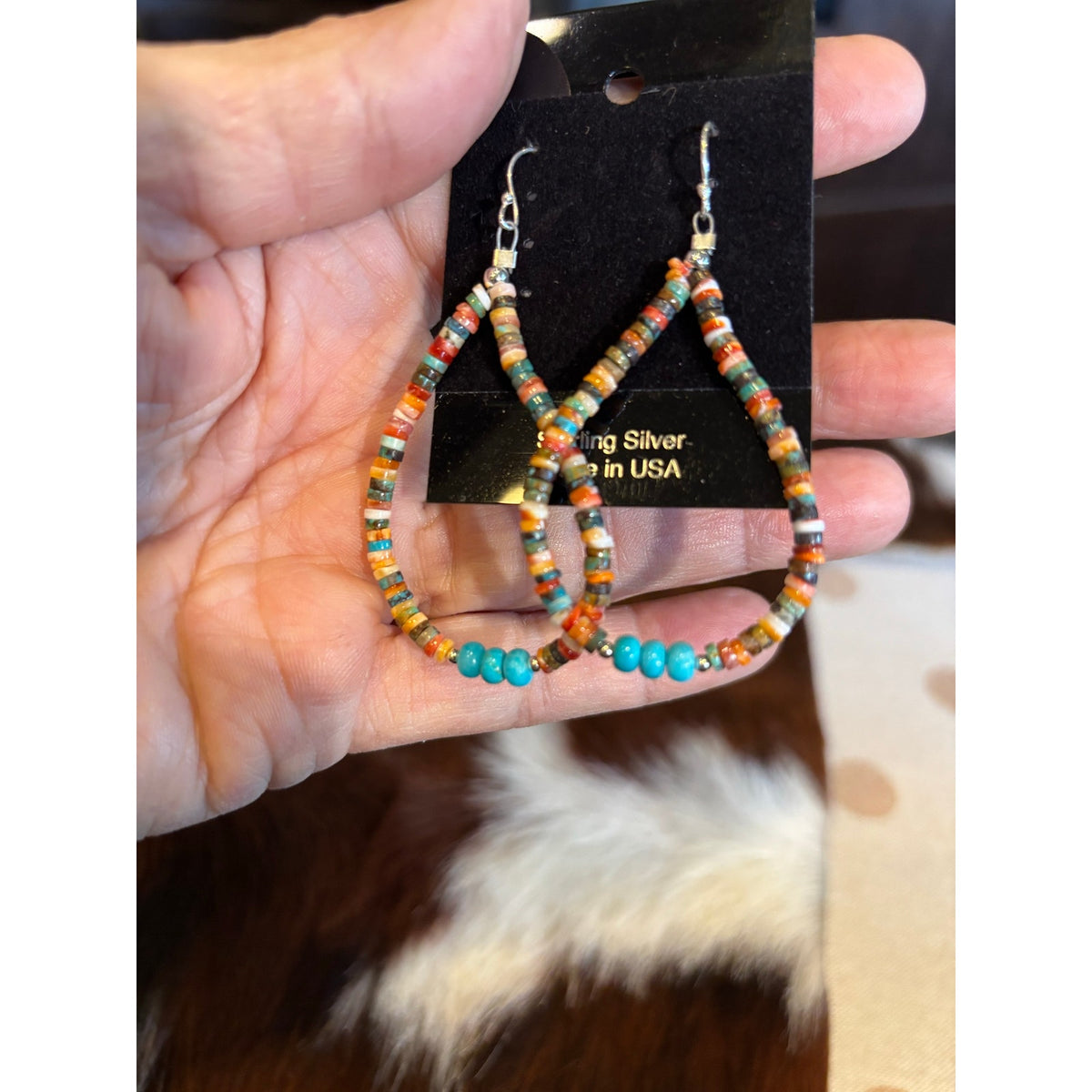 Turquoise Heishi Drop Hoop Earrings – Dangle Earrings