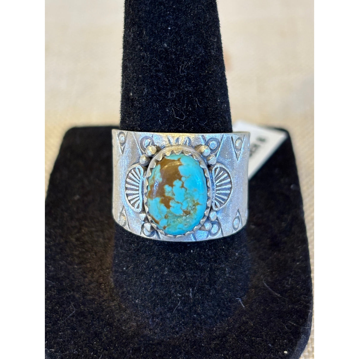 Number 8 Turquoise Southwestern Cigar Band Ring – Sterling Silver