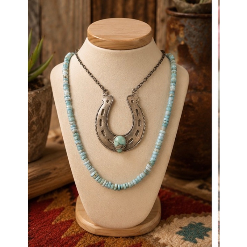 16" Larimar Heishi Beaded Necklace | Southwestern Necklace