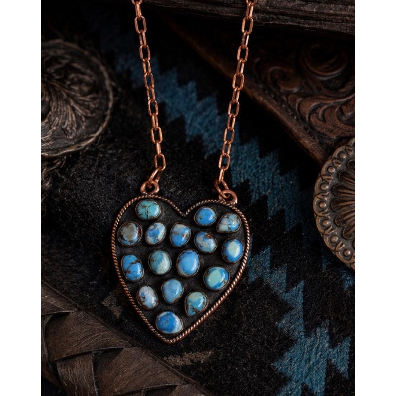 Kingman Large Turquoise Heart in Copper Statement Pendant Necklace