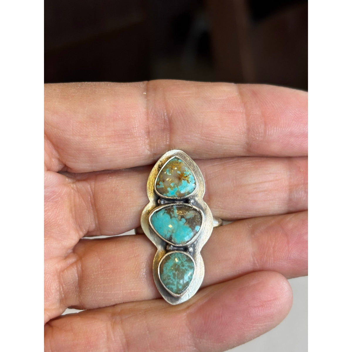 Number 8 Turquoise 3-Stone Crawler Ring | Adjustable Southwestern Sterling Silver