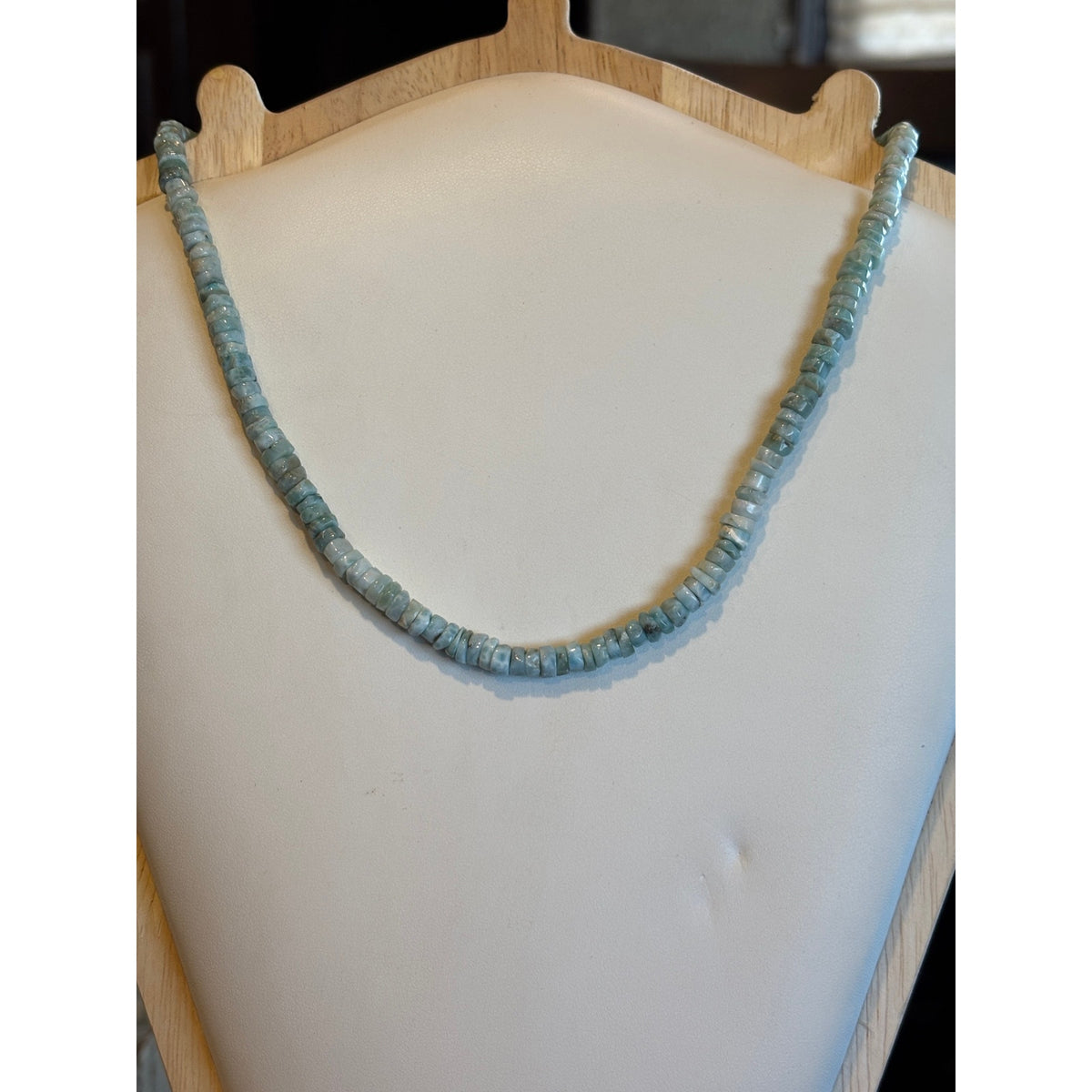 16" Larimar Heishi Necklace with Orange Spiny CZ SS Pendant