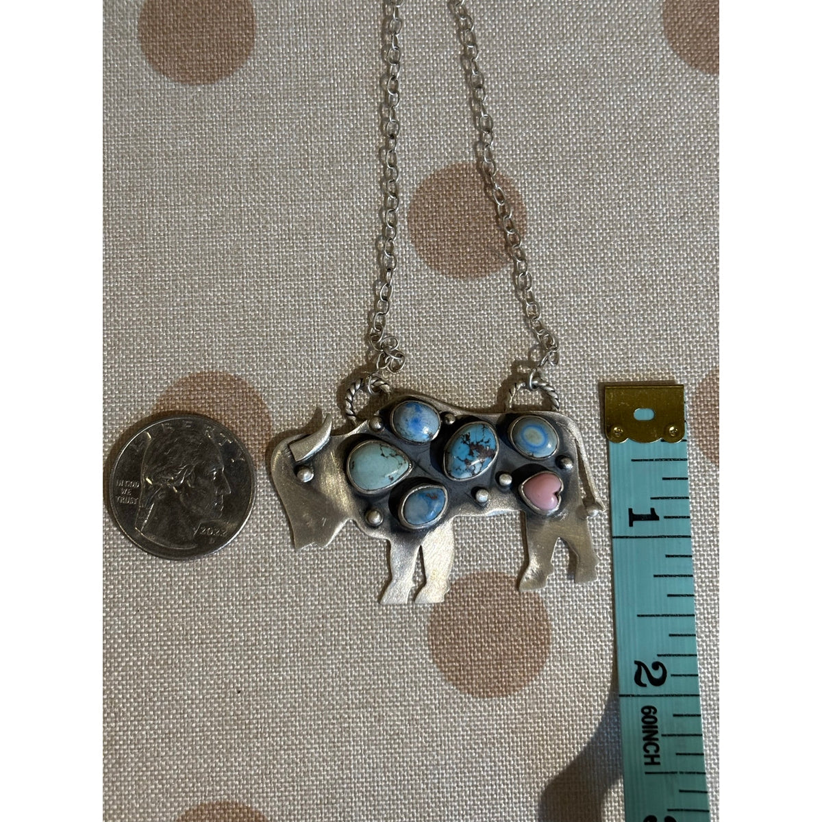 Turquoise Multi Stone Large Buffalo in Sterling Silver with 22" Chain