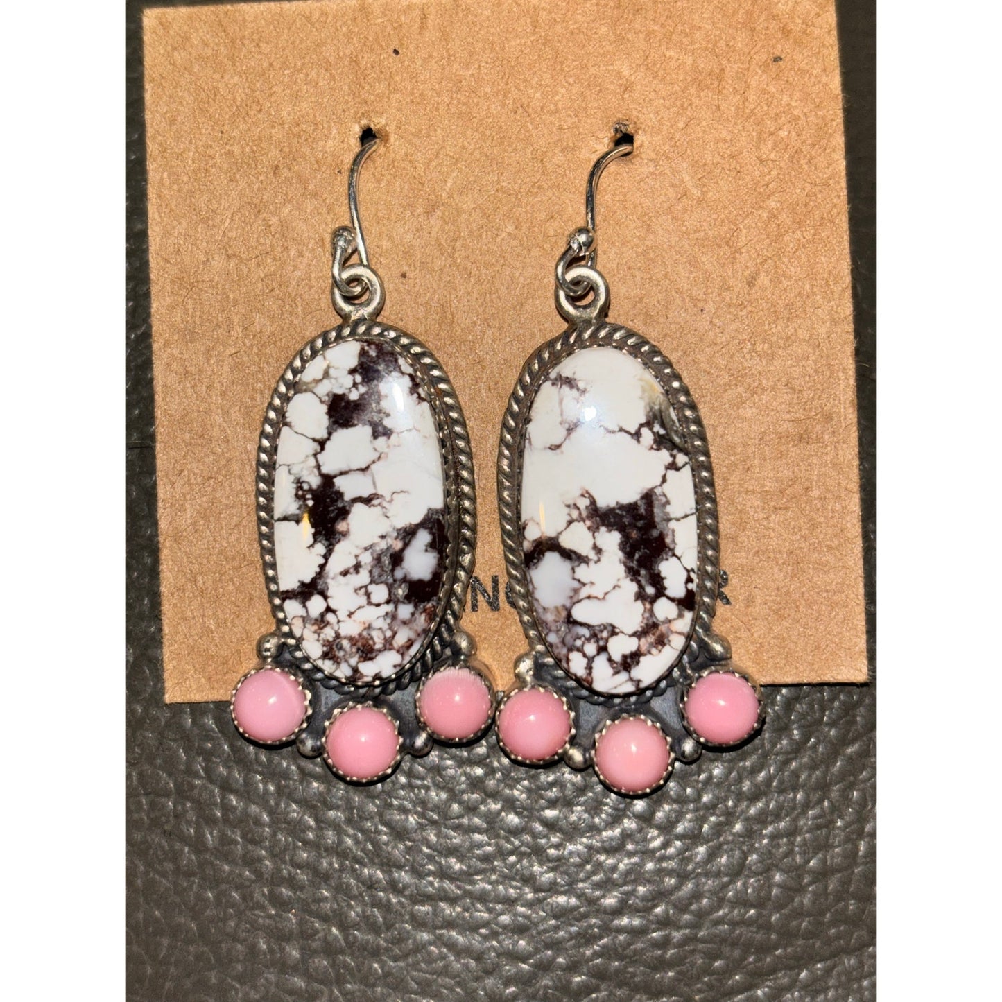 Wild horse Turquoise Pink Conch Western Dangle Earrings