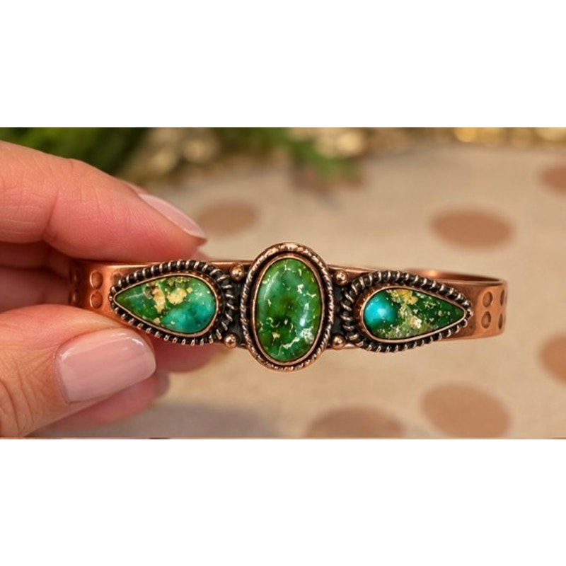 Sonoran Mountain Turquoise Copper Cuff Bracelet – Adjustable Size 8–10