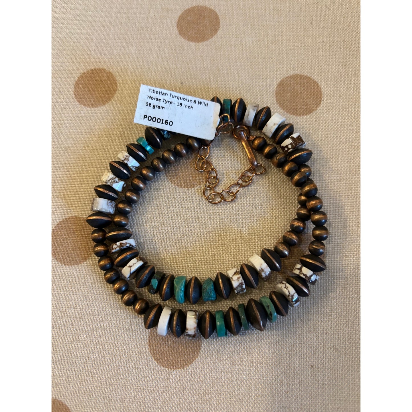18" Tibetan Turquoise & Wild Horse Bead Necklace Western