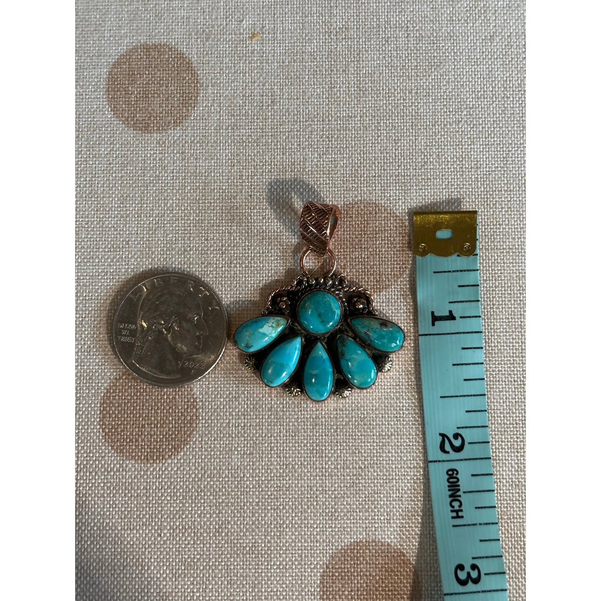 Mojave Turquoise Copper Fan Pendant Heishi Necklace – 18"