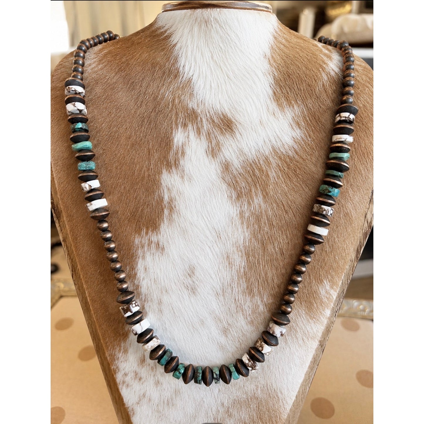 18" Tibetan Turquoise & Wild Horse Bead Necklace Western