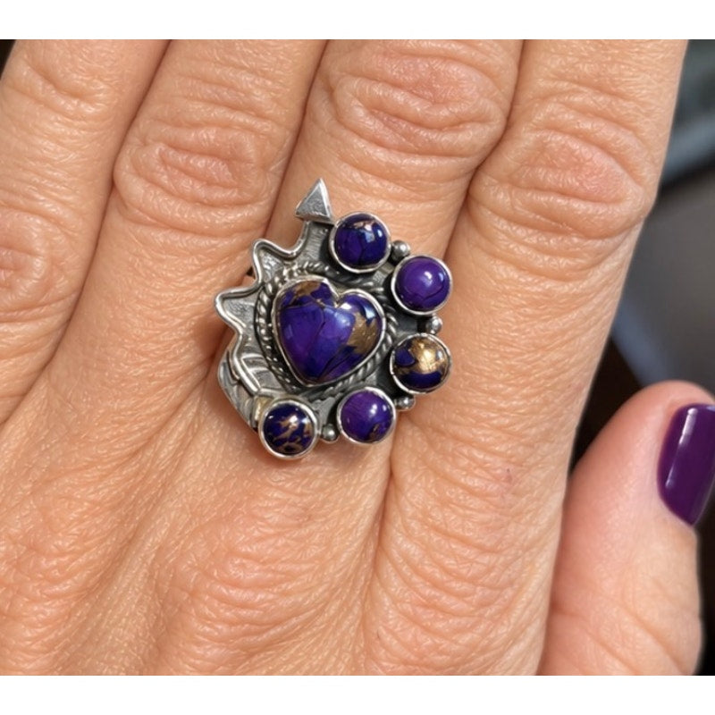 Purple Spiny Oyster Heart Ring | Vintage Southwestern Sterling Silver