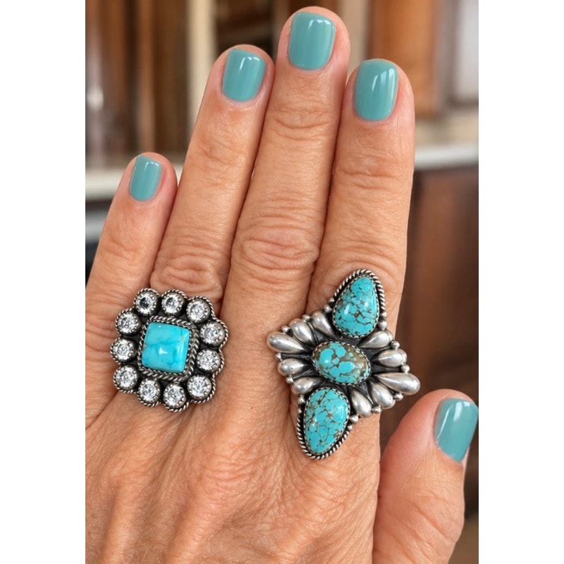 Kingman Turquoise and Cubic Circonia Western ring