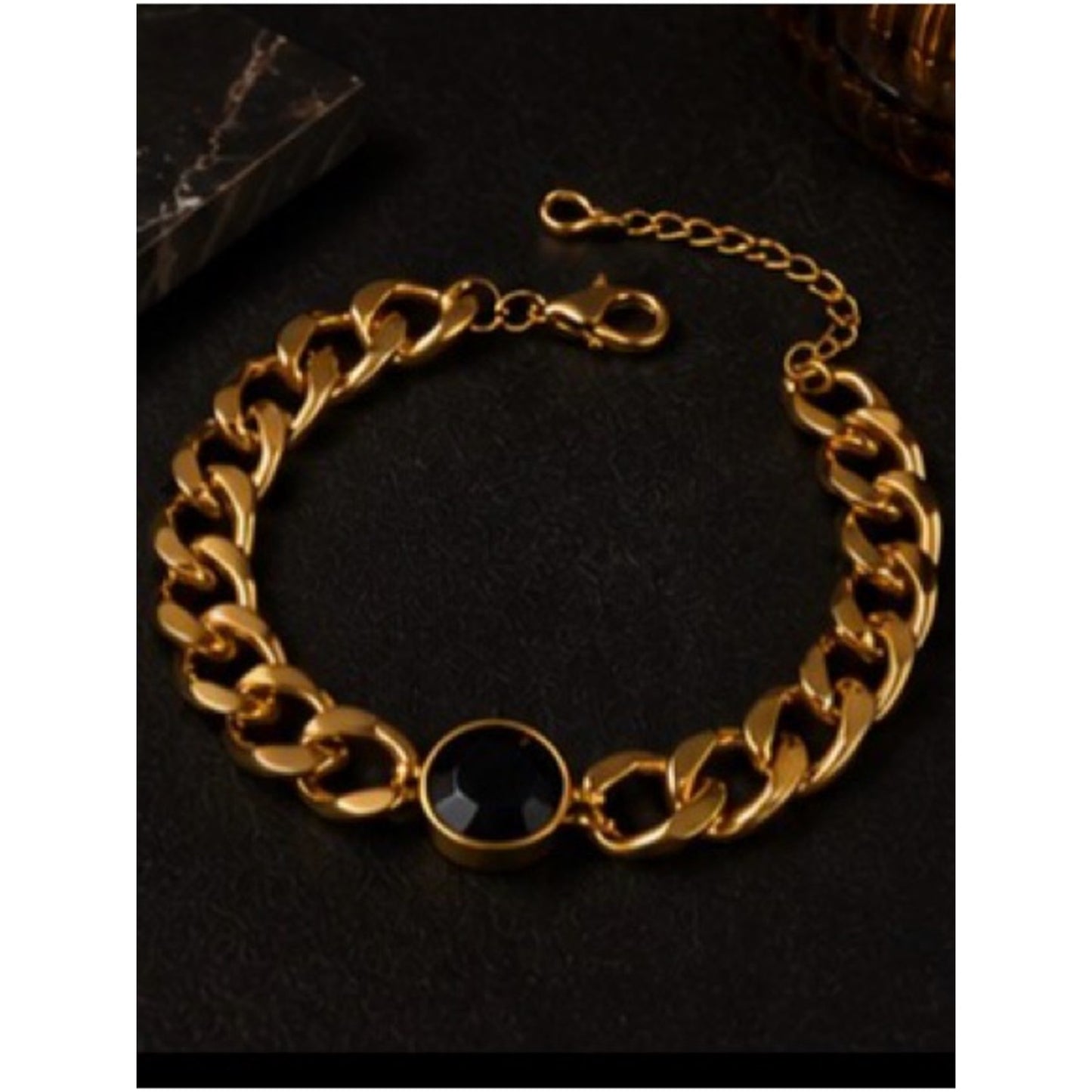 18k Gold Plated Chain and Black Stone Stacked Bracelets Waterproof Tarnish Free