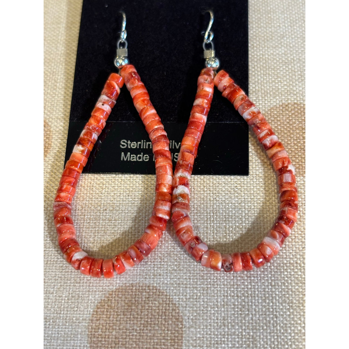 Red Spiny Heishi Dangle Earrings – Sterling Silver Southwestern Style