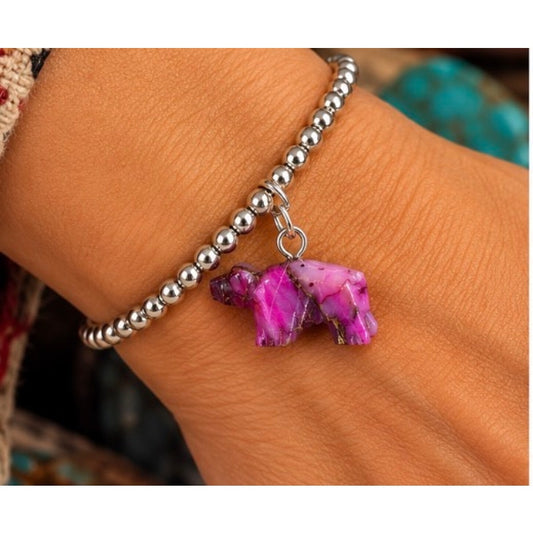 Christopher McCray Hand-Carved Pink Spiny Bear Charm – Southwestern Jewelry