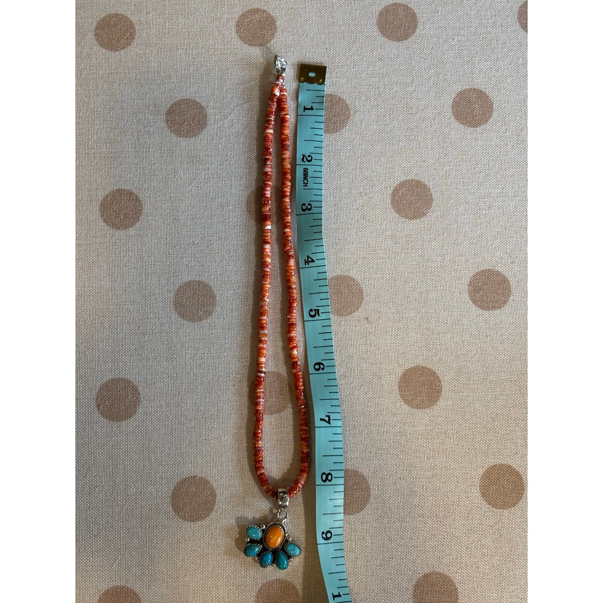 Mojave Turquoise & Orange Spiny Oyster Cluster Pendant Necklace | 16" Sterling Silver
