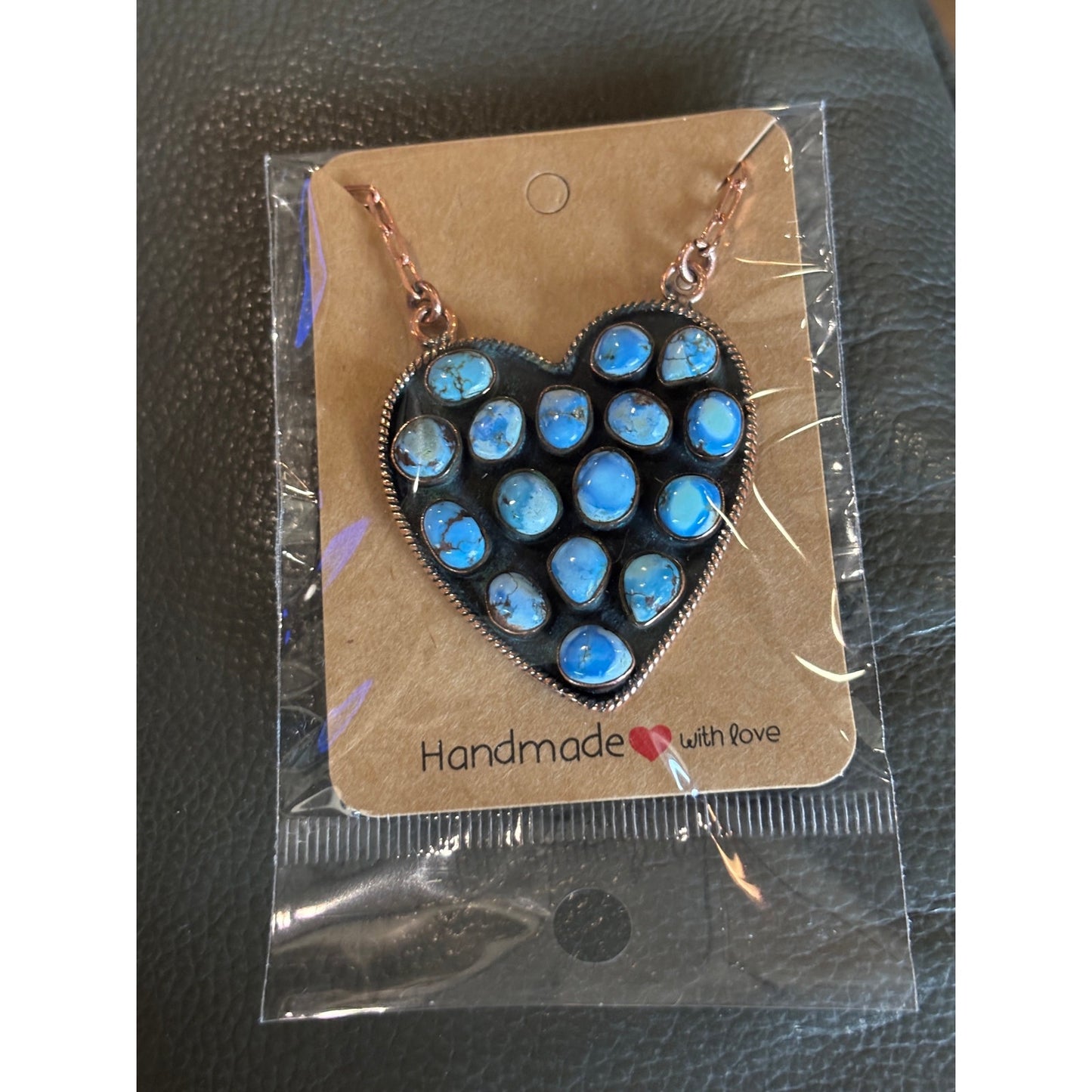 Kingman Large Turquoise Heart in Copper Statement Pendant Necklace