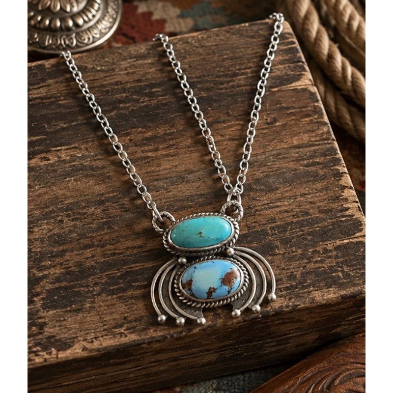 Native inspired Turquoise Necklace Sterling Silver