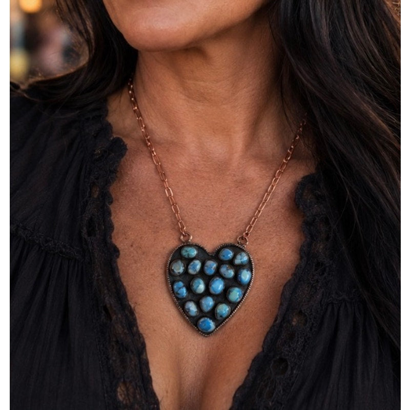 Kingman Large Turquoise Heart in Copper Statement Pendant Necklace