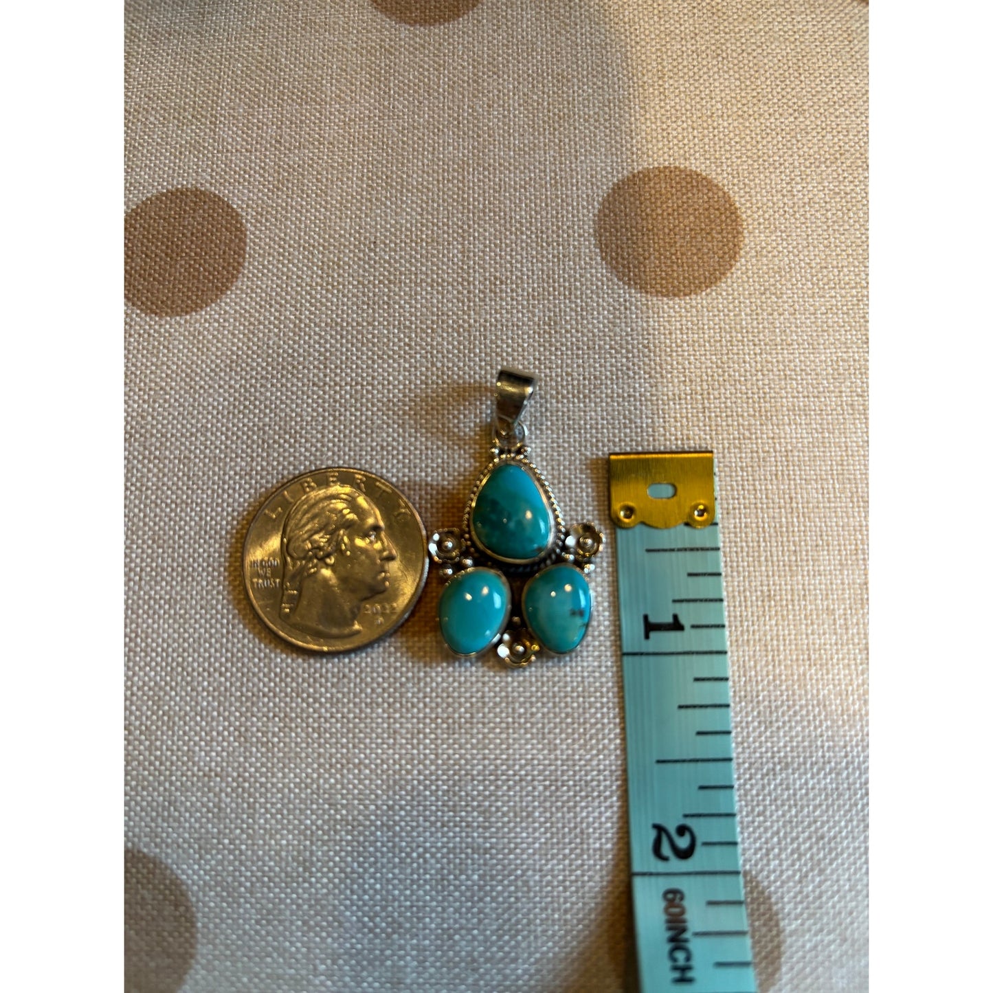 Kingman Turquoise Sterling Silver Pendant-16" Pearl Necklace