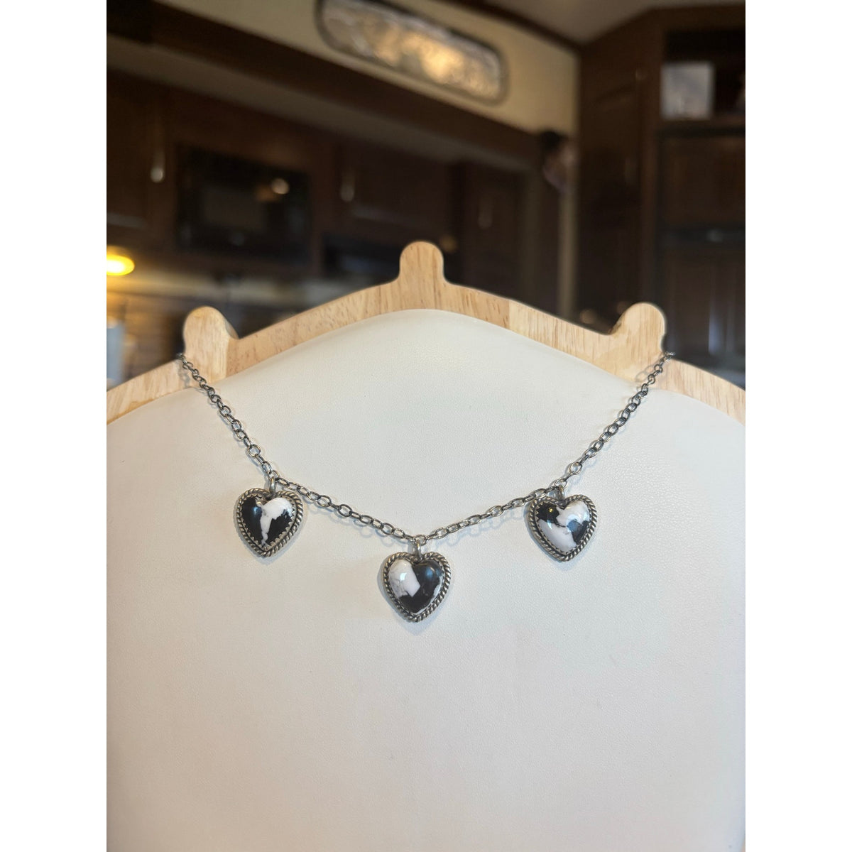 White Buffalo 3 Heart Necklace Sterling Silver Choker to 21” Chain