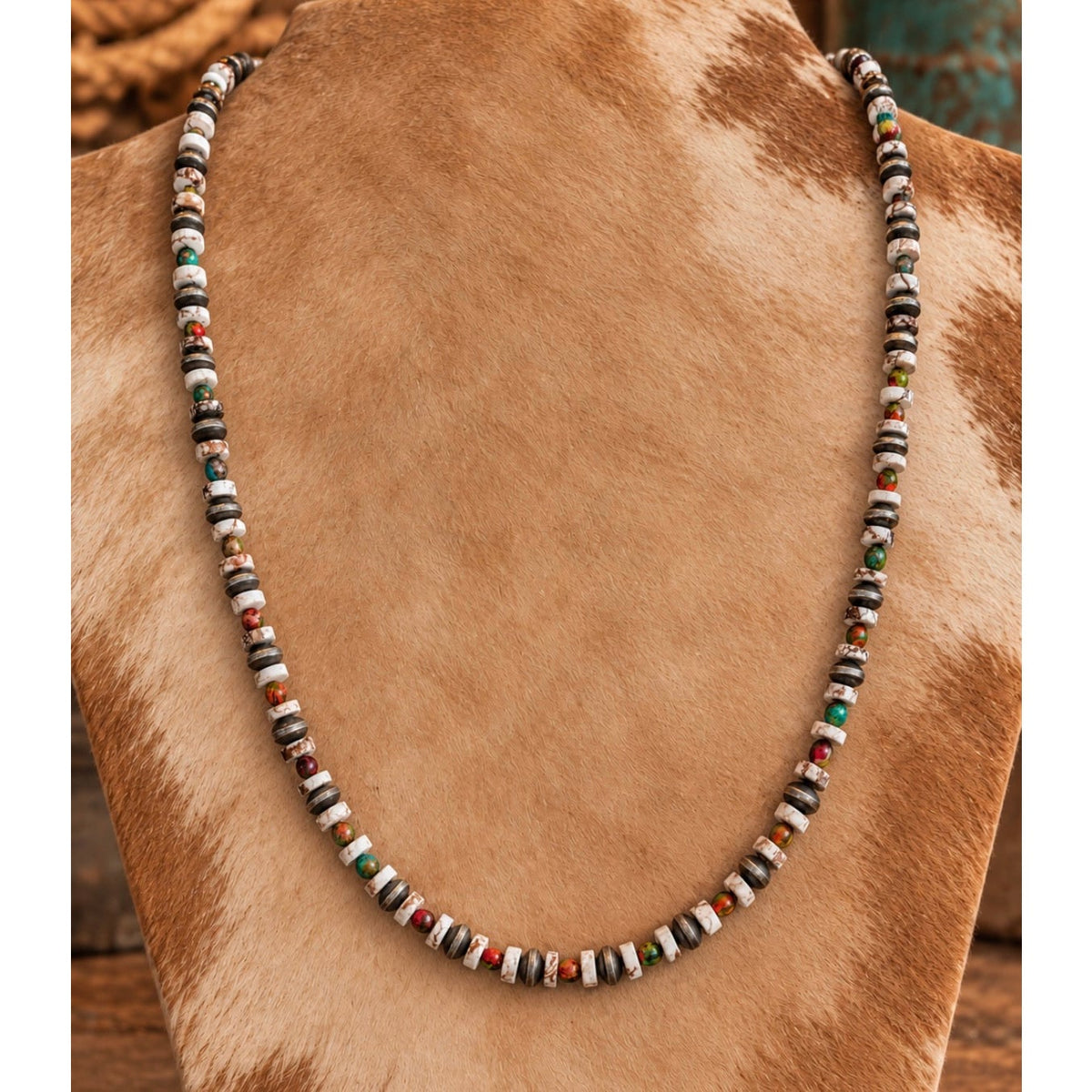 Wild Horse & Jasper Silver-Plated Southwestern Stacking Beaded Necklace