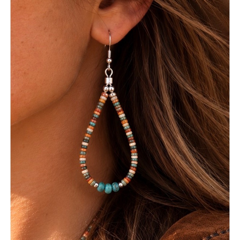 Turquoise Heishi Drop Hoop Earrings – Dangle Earrings