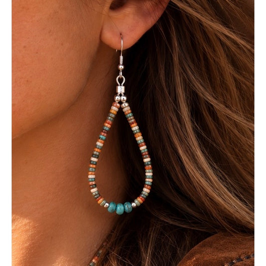 Turquoise Heishi Drop Hoop Earrings – Dangle Earrings