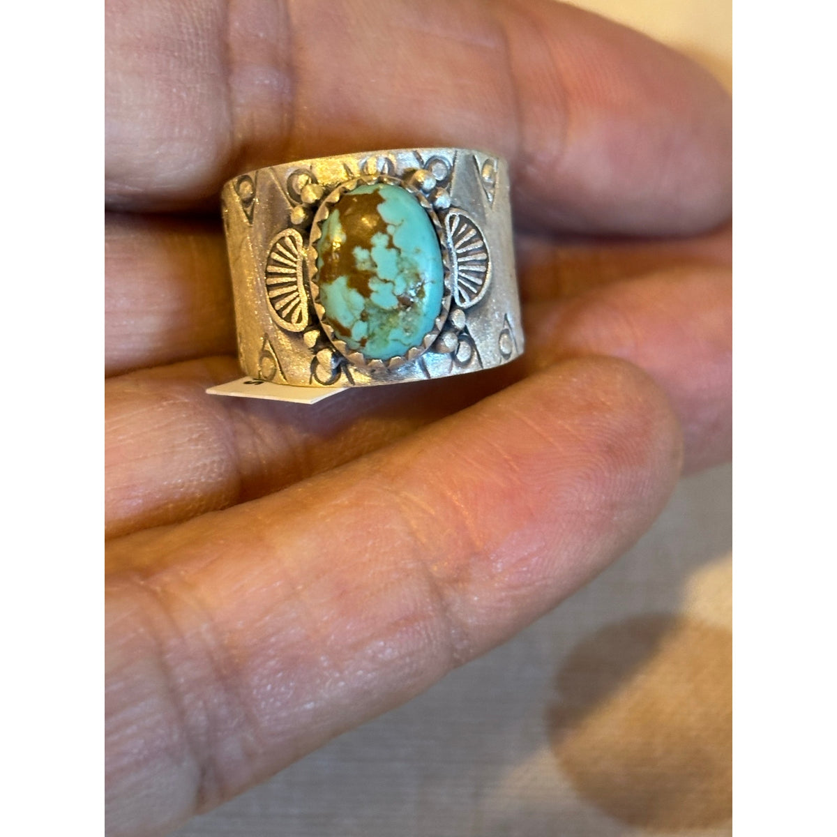Number 8 Turquoise Southwestern Cigar Band Ring – Sterling Silver
