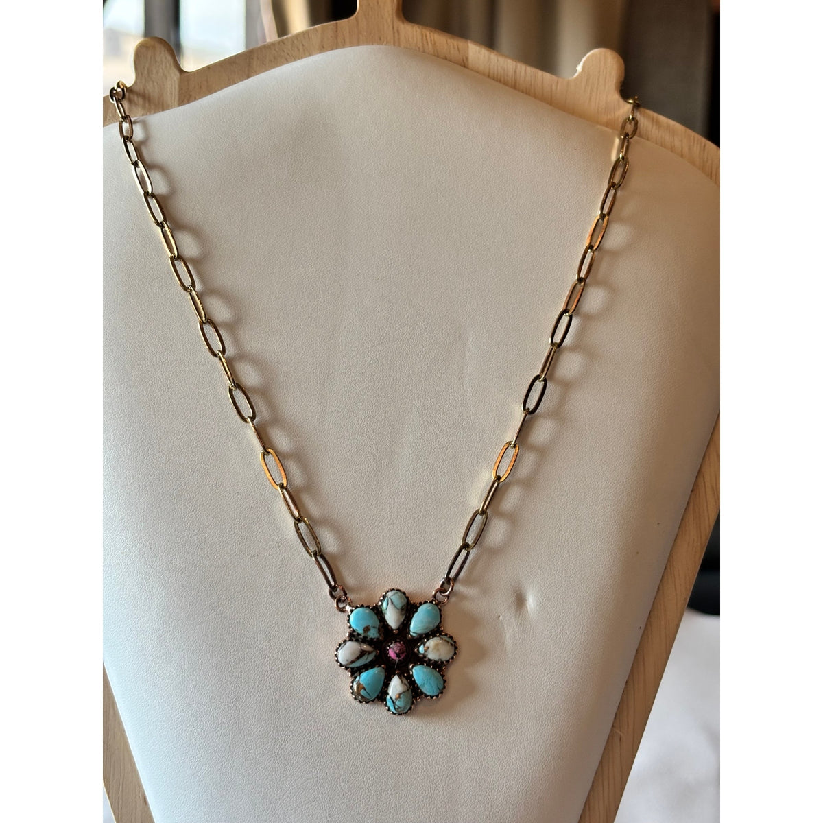 Copper & Turquoise w Cotton Candy Cluster Necklace in Copper 18"