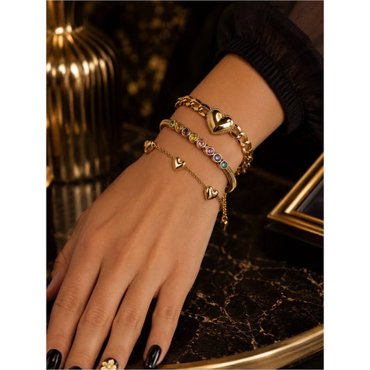 18k Gold Plated Water Resistant Tarnish Free Heart & Color Gemstone Bracelets