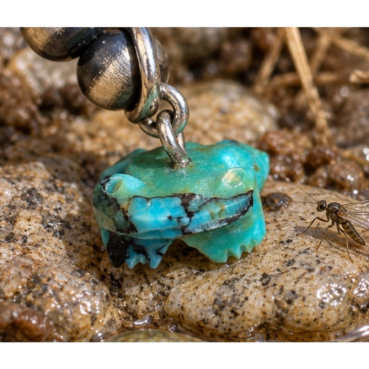 Hand-Carved Number Eight Turquoise Frog Charm Pendant – Fits Up to 10mm