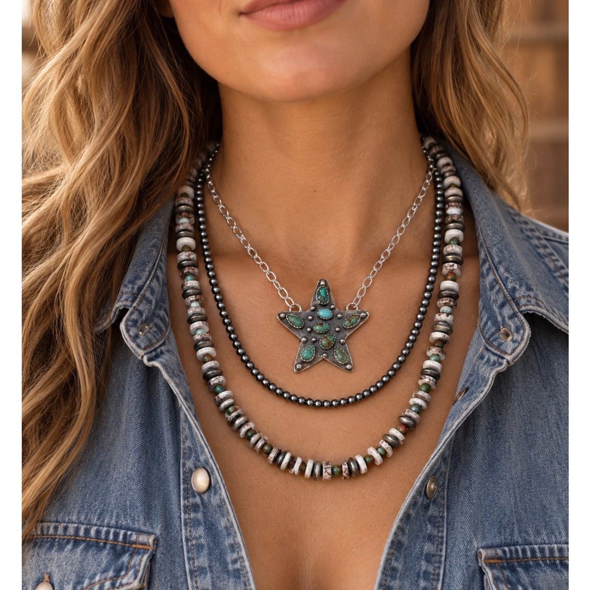 Wild Horse & Jasper Silver-Plated Southwestern Stacking Beaded Necklace