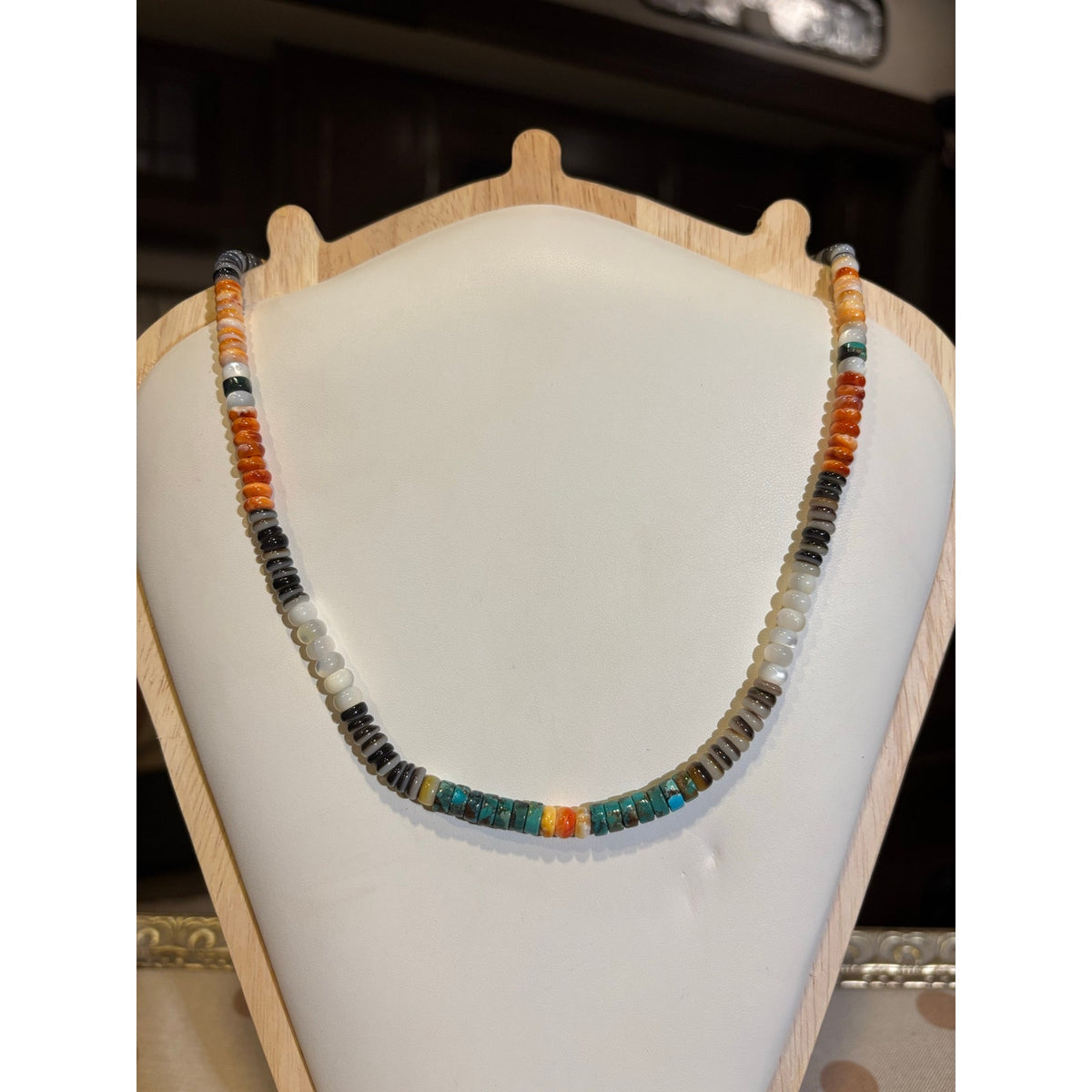 Desert Sunset Turquoise & Spiny Oyster Heishi Necklace – 20"