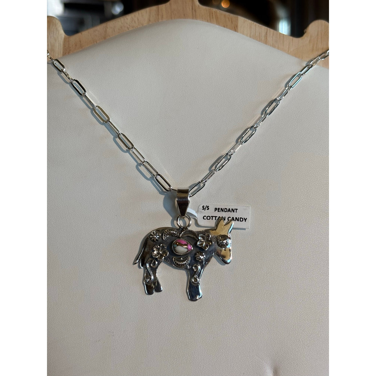 Cotton Candy Turquoise Southwestern Donkey Pendant – Sterling Silver