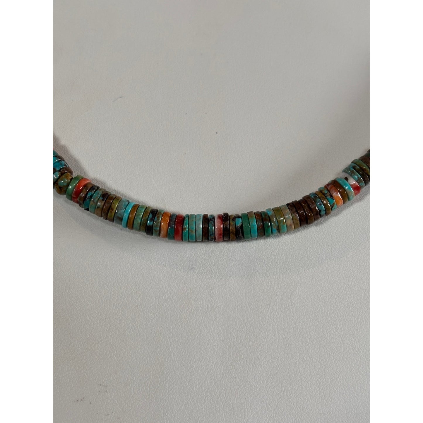 Southwestern Multicolor 16" 6mm Heishi Necklace | Turquoise, Orange Spiny Oyster & Shell Disc Bead Choker | Western Layering Necklace