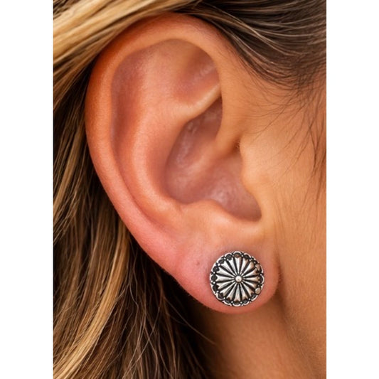 Dainty Southwestern Concho Post Earrings – Sterling Silver