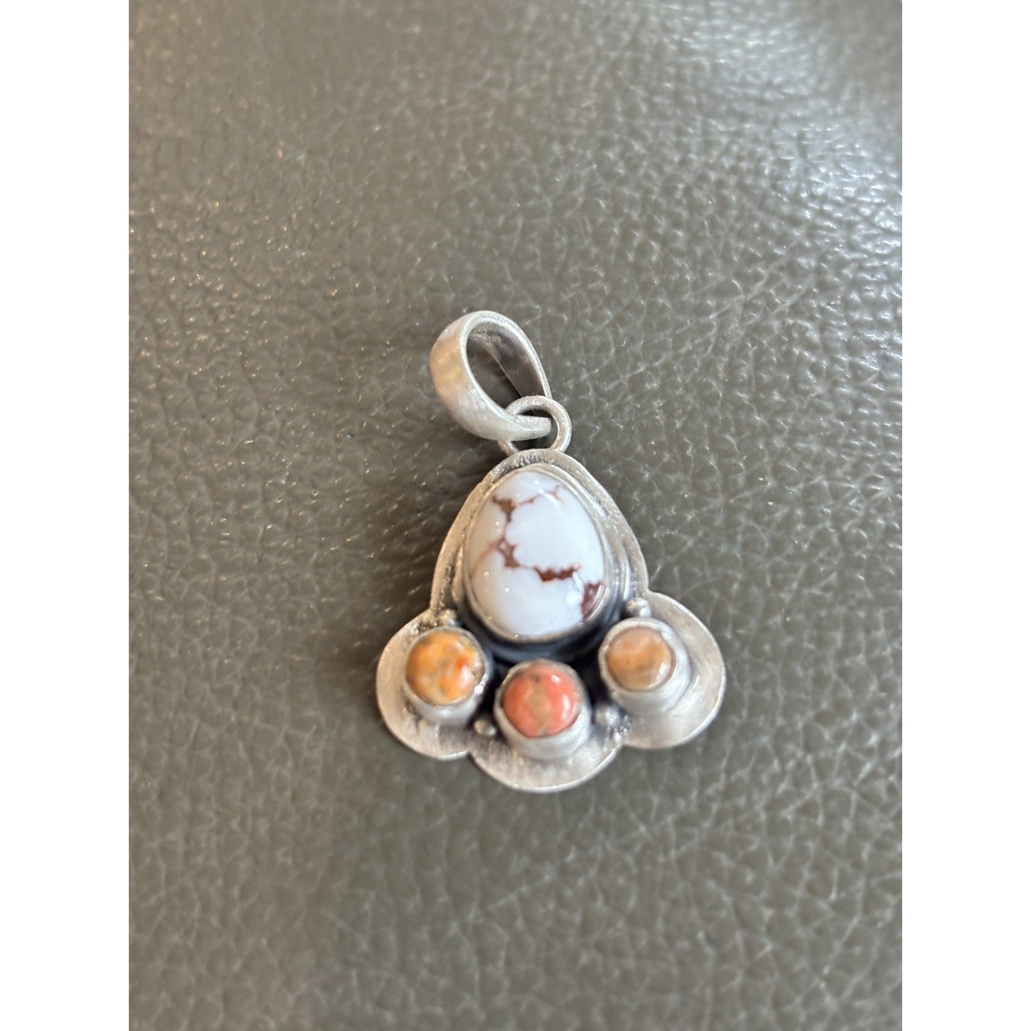White Buffalo Turquoise Brown/ Copper Jasper Accent Stone Pendant on 16" 3mm