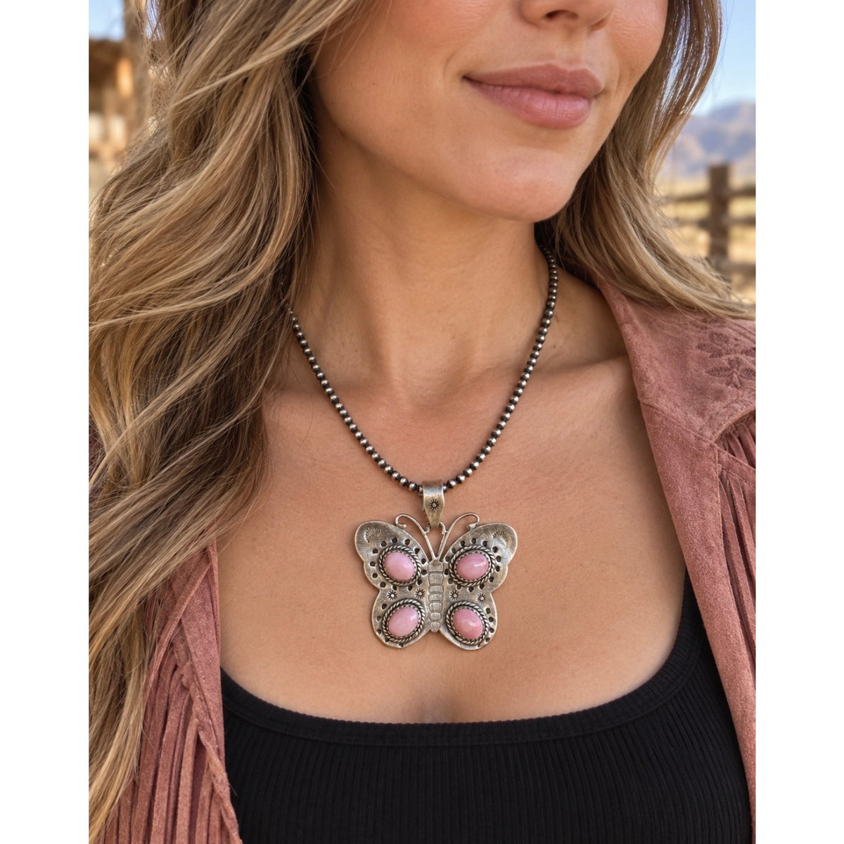 Pink Conch Butterfly Statement Pendant – Sterling Silver Southwestern