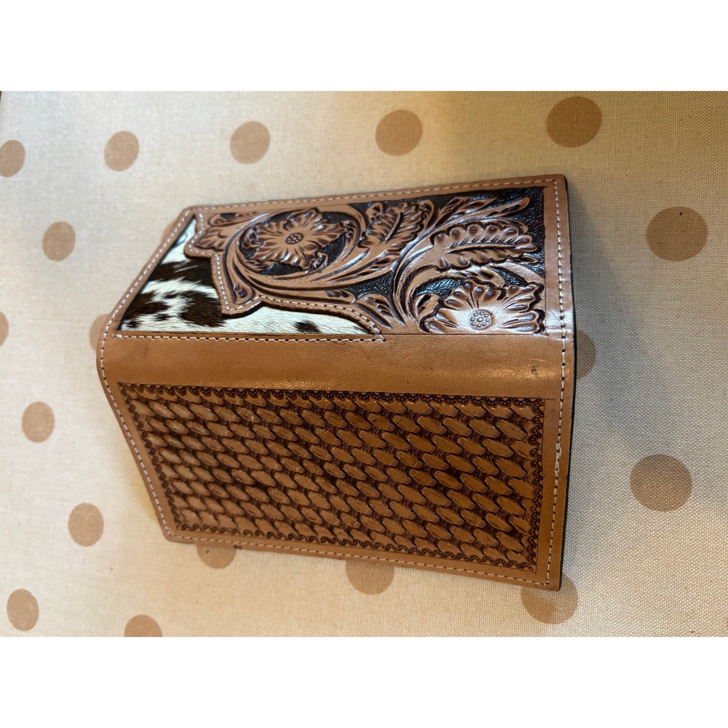 Cowhide Leather Tooled Western Checkbook Wallet