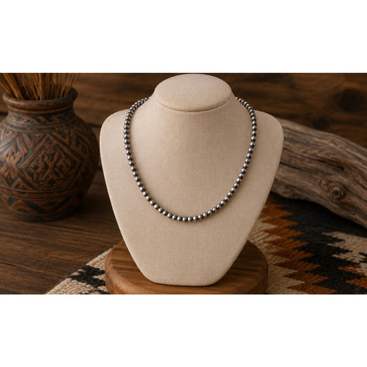 Pearl bead Necklace in Sterling Silver 4mm 18” Southwestern