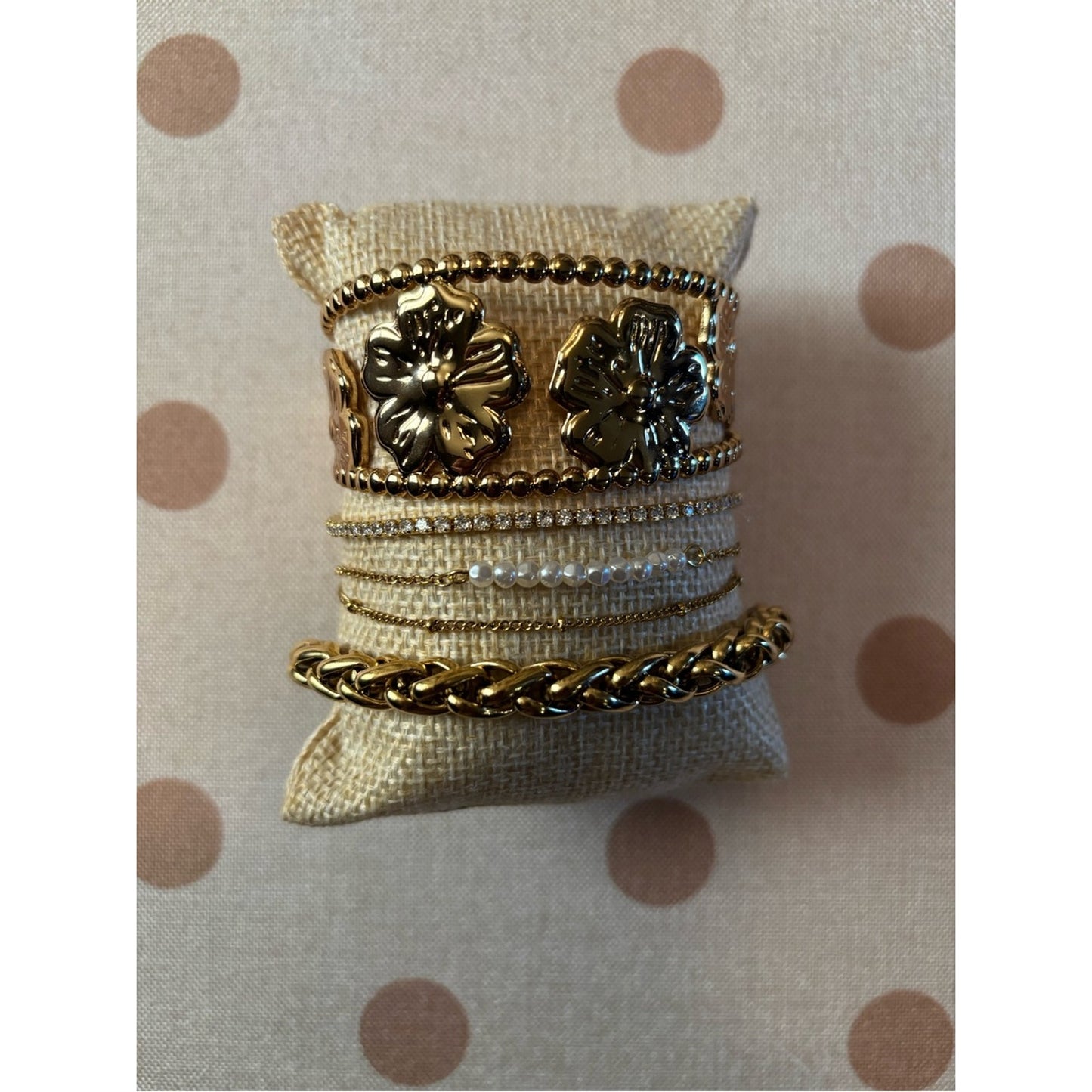 Gold Floral Stackable Bracelet Set - Women Jewelry