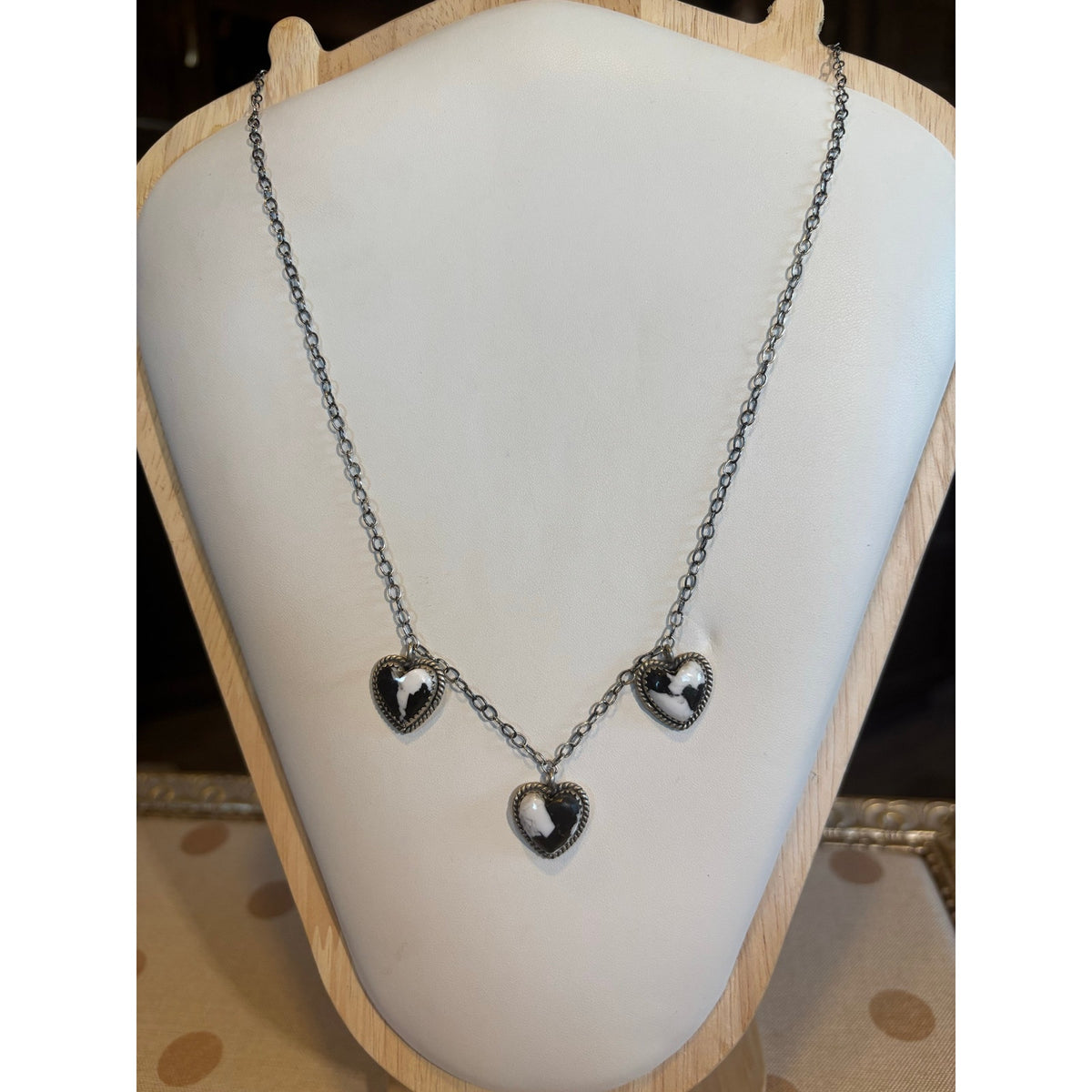 White Buffalo 3 Heart Necklace Sterling Silver Choker to 21” Chain